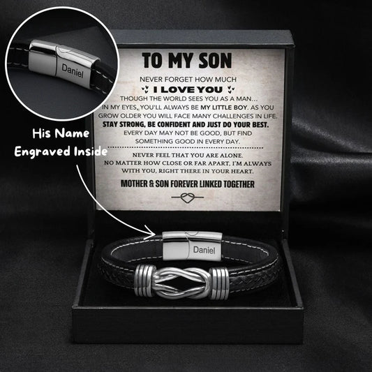 "To my Son" Infinity Knot Bracelet With Engraved Name