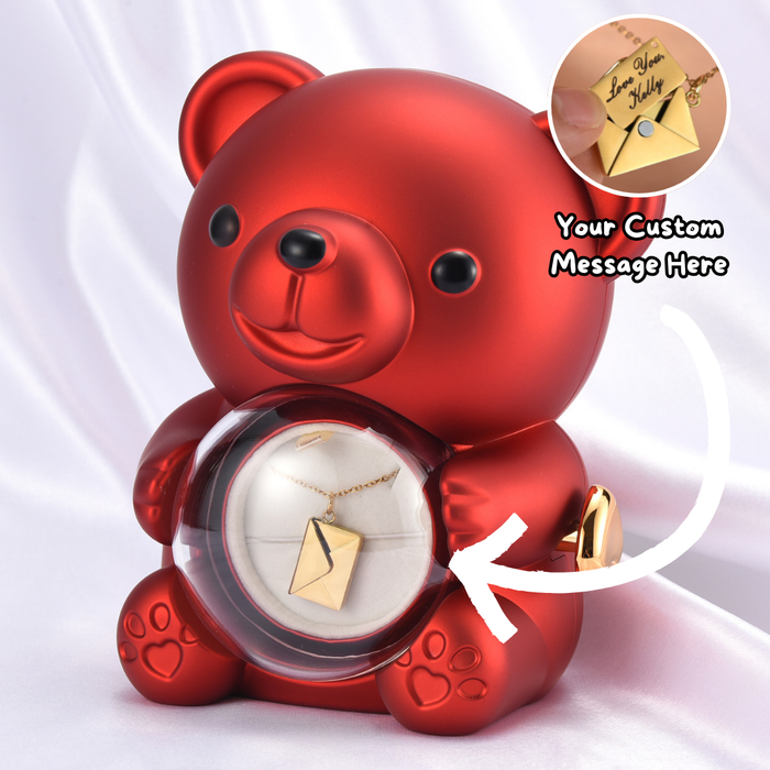 Surprise Teddy Bear Love Letter Necklace Gift Set