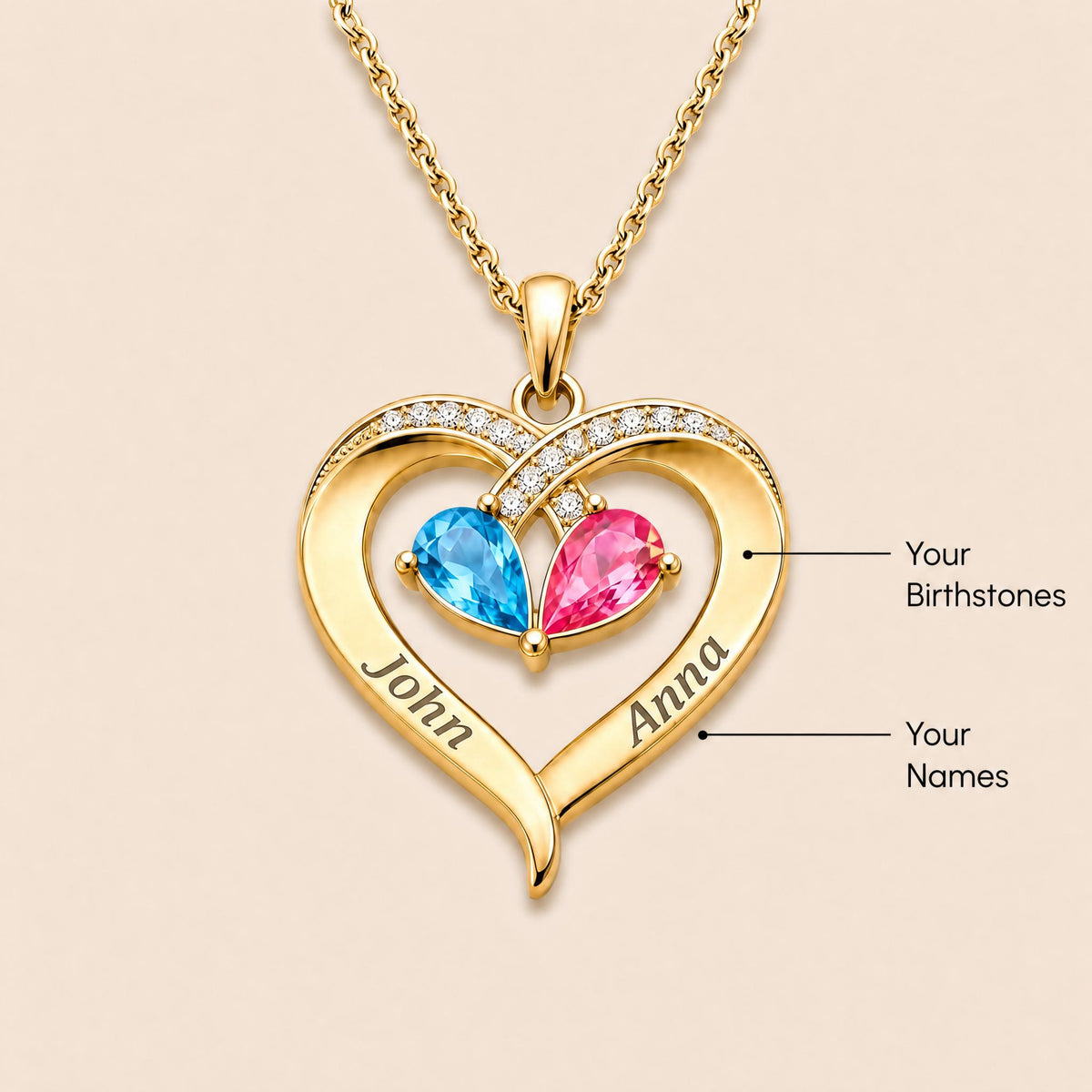 To My Wife – Birthstone Heart Necklace