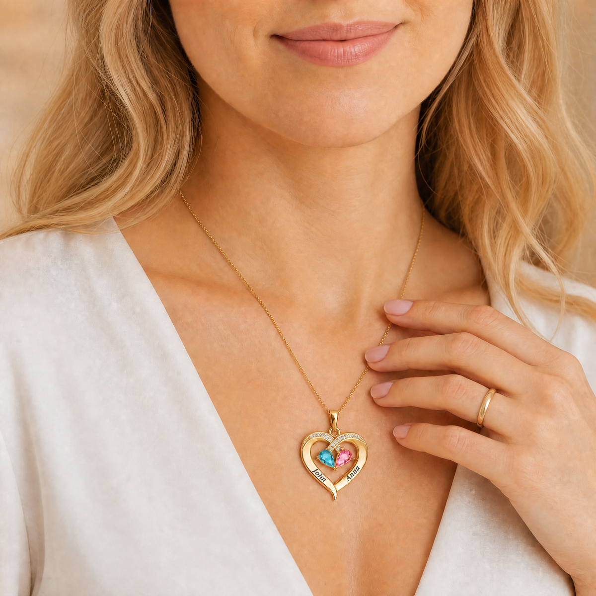 Forever Yours - Birthstone Heart Necklace & Engraved Walnut Box 2