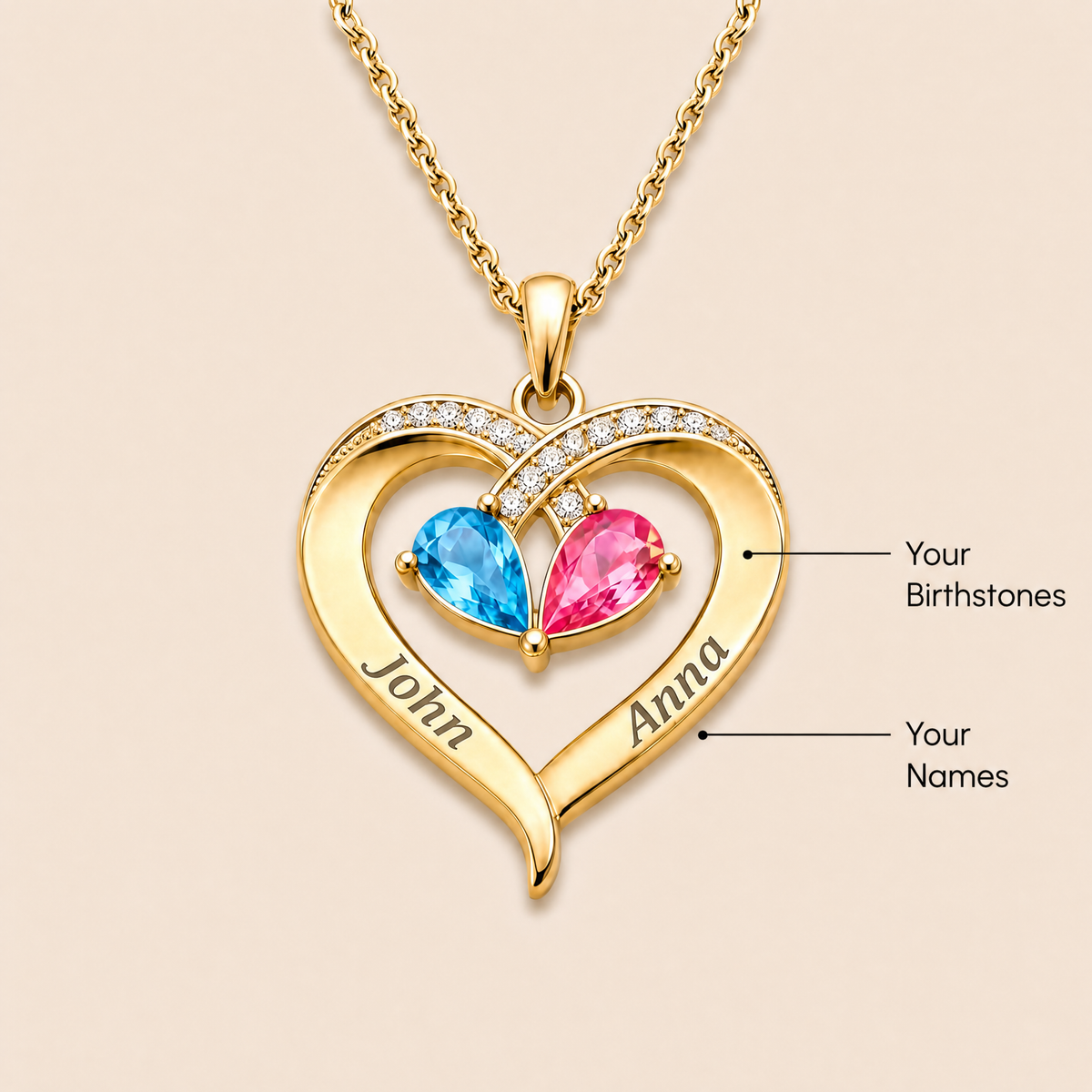Forever Yours - Birthstone Heart Necklace & Engraved Walnut Box 3